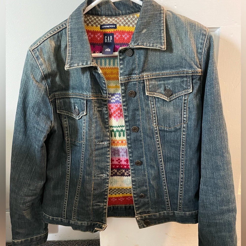 Gap denim lined jacket with sweater interior!